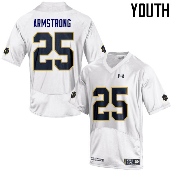 Youth NCAA Notre Dame Fighting Irish #25 Jafar Armstrong Stitched College Under Armour Authentic White Football Jersey YT10L45JW